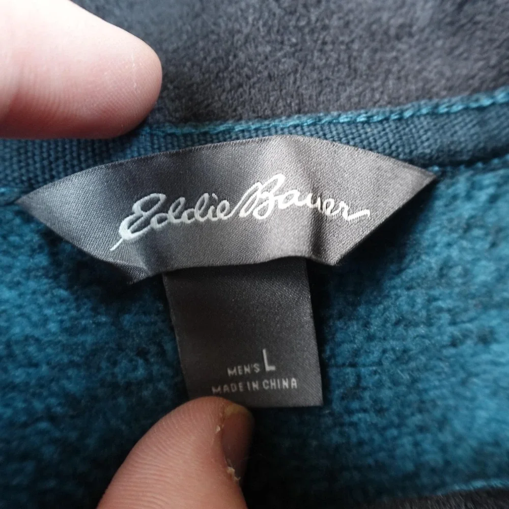 Eddie Bauer Sweater Mens L Blue Fleece 1/4 Zip Mock Neck Pullover Outdoor Hiking